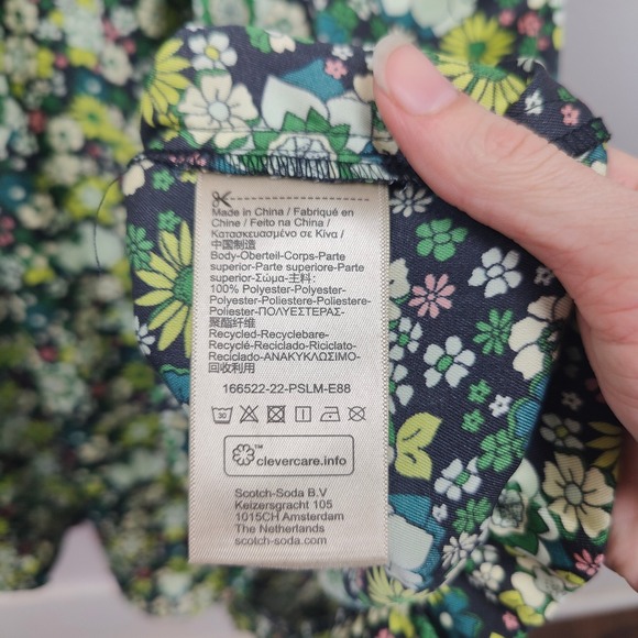 Scotch & Soda Amsterdam Midi Dress Women Medium Green Floral Smocked Puff Sleeve - Picture 8 of 10